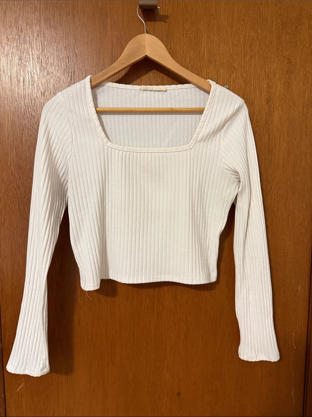 Olivia Rae Cream Ribbed Square-Neck Long Sleeve Crop Top
